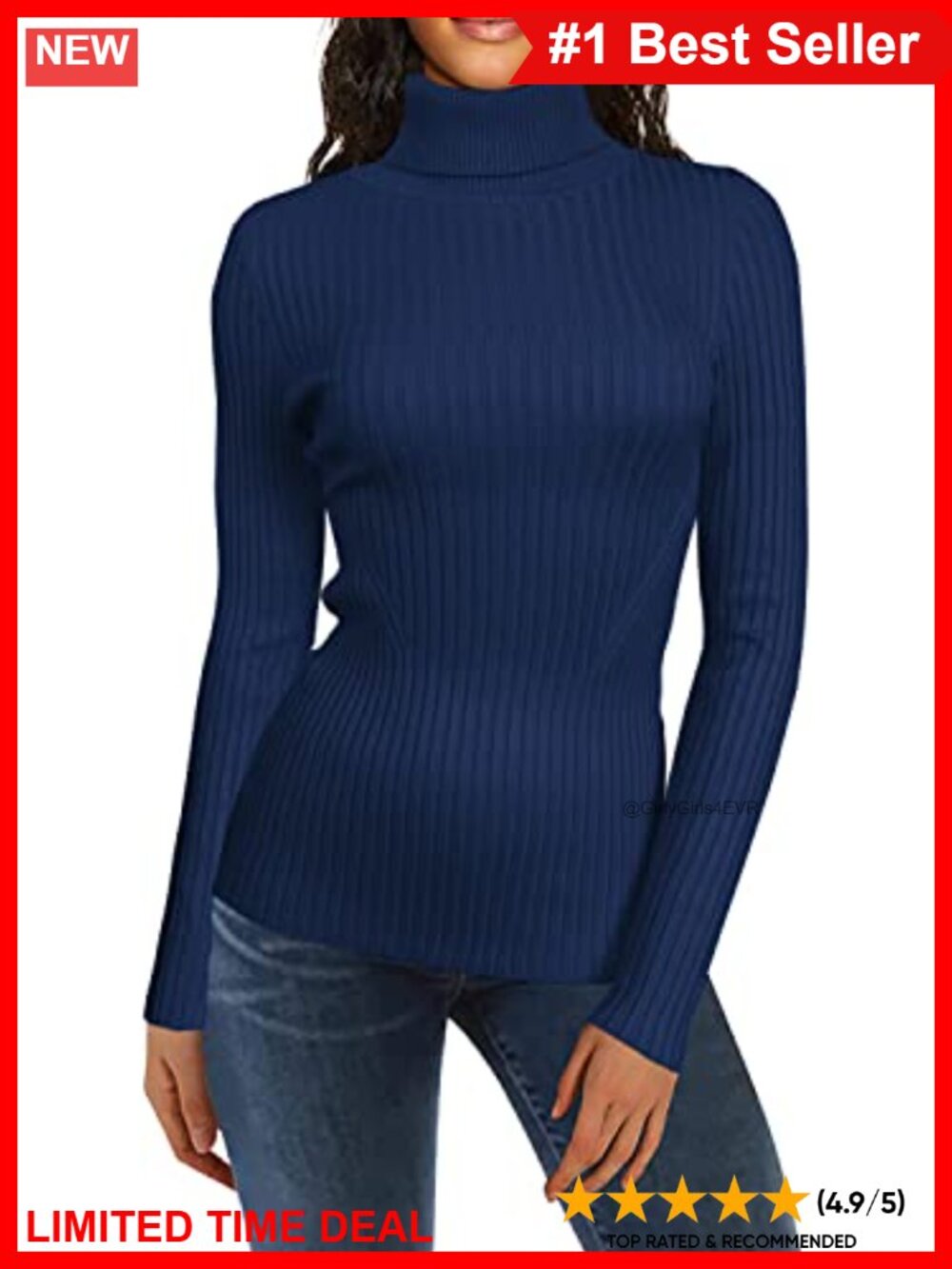 Ribbed Turtleneck Knit Sweater Fitted Long Sleeve Pullover